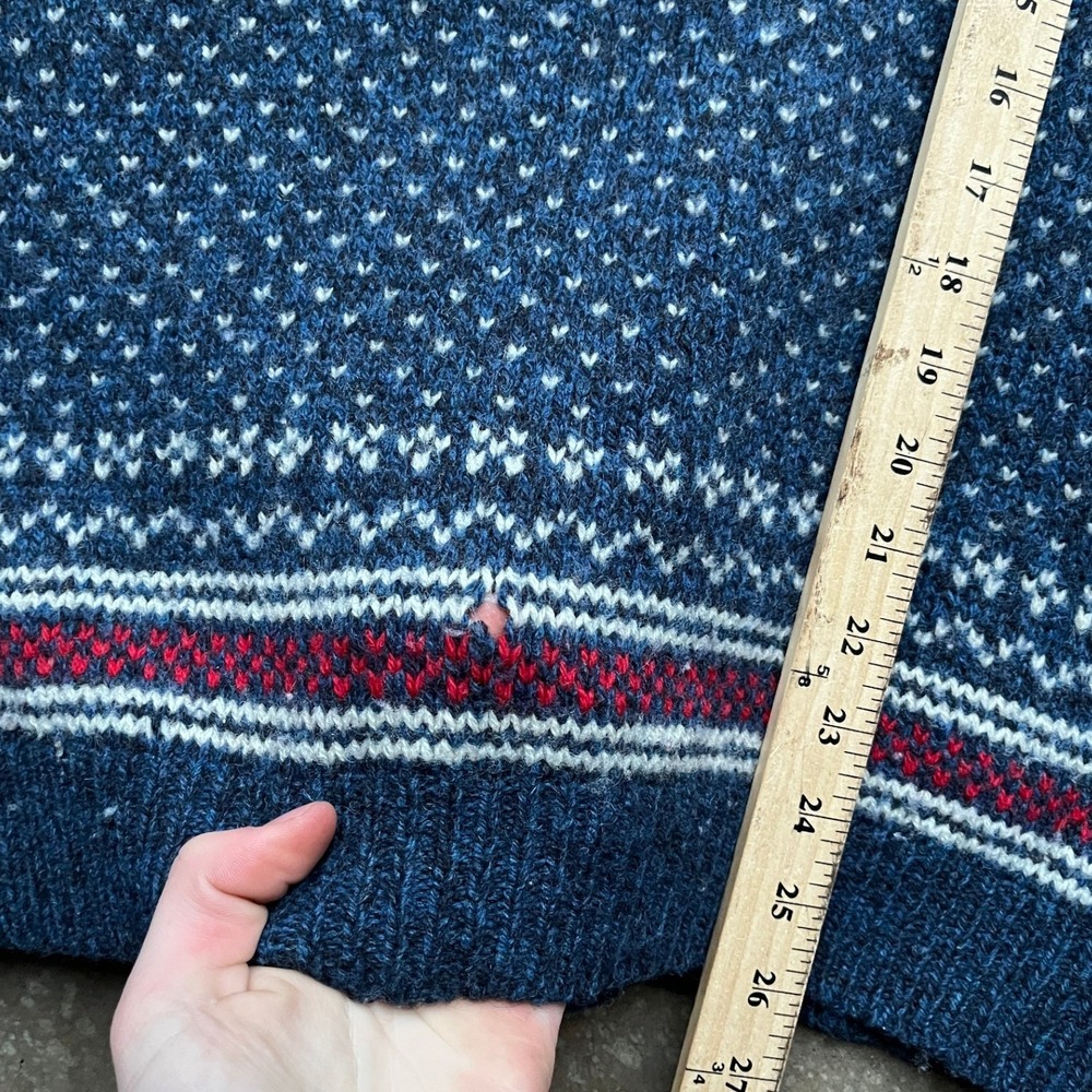 VTG L.L. Bean Vintage Mens Fair Isle Birdseye Wool Sweater Navy Blue USA Made M - Picture 8 of 9